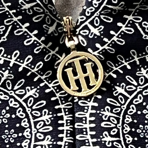 Tommy Hilfiger sz L Navy and White Patterned Bell Sleeve Midi Dress - Picture 7 of 8